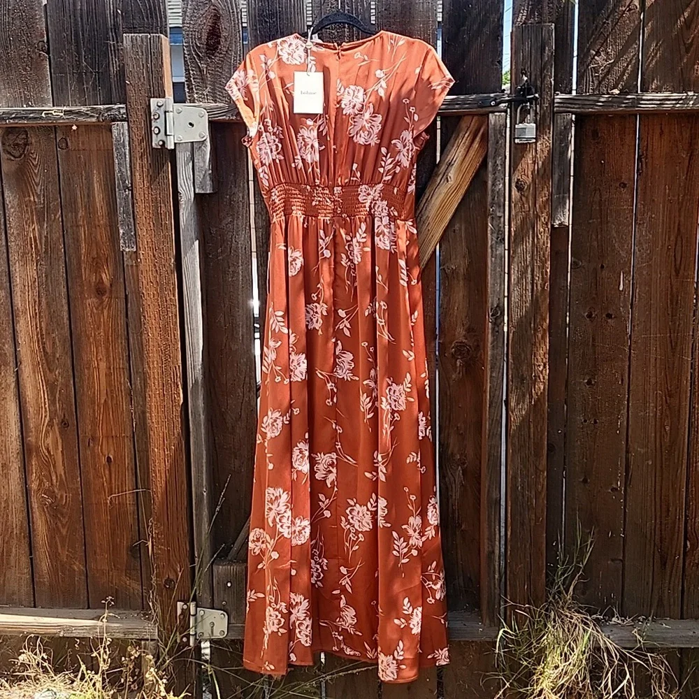 New bohme Rust Floral Maxi Dress, NWT, Size Large - Picture 5 of 11